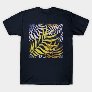 Blue Tropical Leaves Pattern T-Shirt